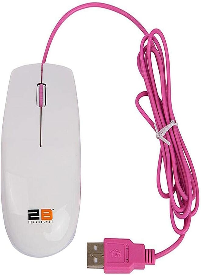 2B (MO16W) Optical wired mouse Piano finishing - White/Pink